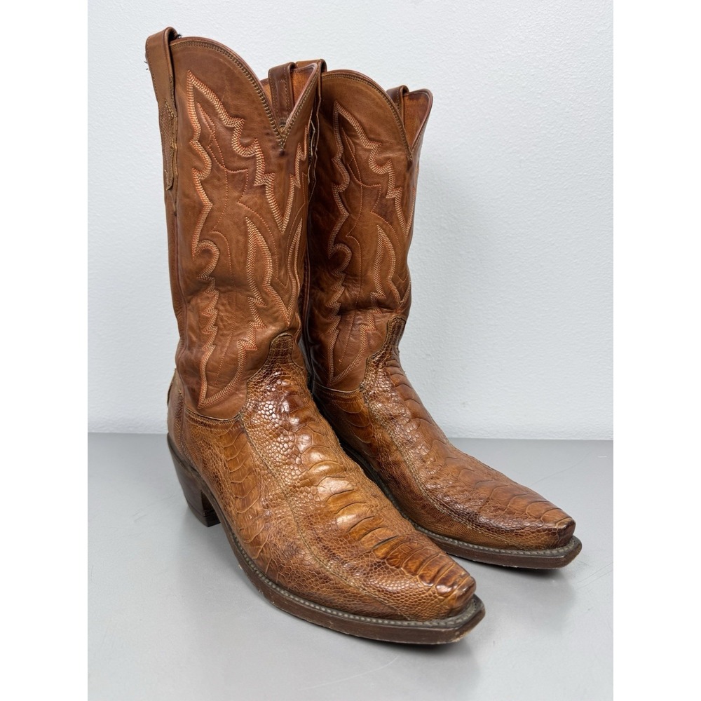 Lucchese 1883 Cowboy Boots Mens 11 B Ostrich Leg Exotic Leather Cognac Brown